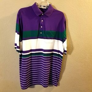 John Ashford Golf Mens Purple/White/Green Striped Polo Shirt Size Medium